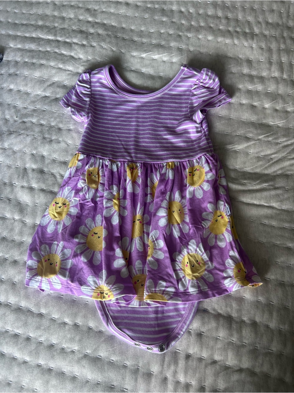 Little Sleepies Purple and Yellow Daisy Stripe Bodysuit Dressu NWOT